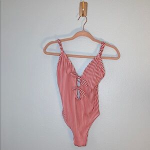 Red and White Striped One-Piece Swimsuit 🤍❤️